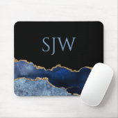 ネイビーブルーと金ゴールドアゲートモノグラム マウスパッド (マウス)