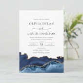 ネイビーブルーと金ゴールドアゲート写真結婚式招待状 招待状 (スタンド正面)