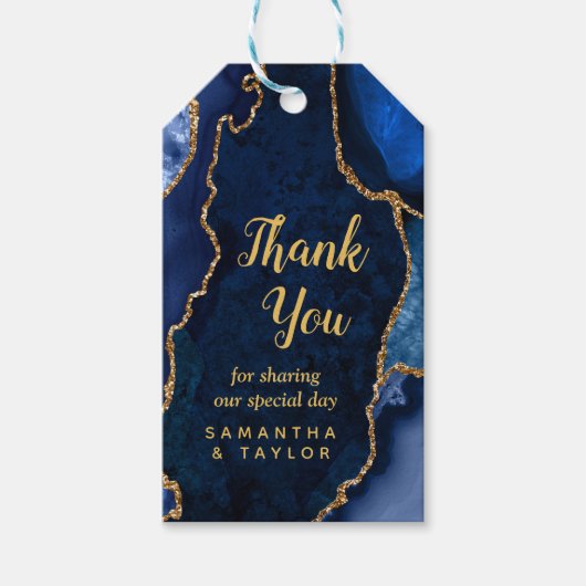 ネイビーブルーと金ゴールドアゲ結婚トの感謝 ギフトタグ (正面)