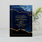 ネイビーブルーと金ゴールドアゲ結婚ートのフォイル招待状 箔招待状 (立ち正面)