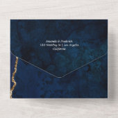 ネイビーブルーと金ゴールドアゲ結婚ート オールインワン招待状 (裏面)