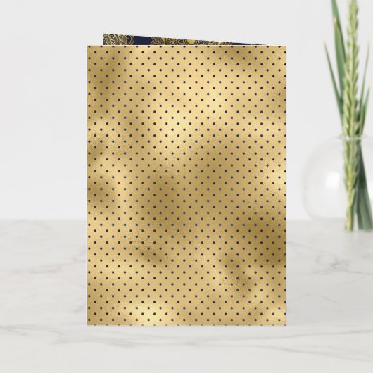 ネイビーブルーと金ゴールドアジアのモチーフ結婚ムスリム 招待状 (裏面)