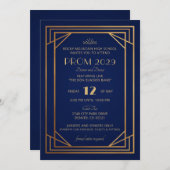 ネイビーブルーと金ゴールドアールデコ招待状 招待状 (正面/裏面)