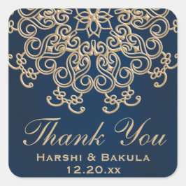 ネイビーブルーと金ゴールドインディアン結婚スタイルサンキュー スクエアシール