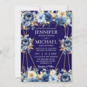 ネイビーブルーと金ゴールドウィンターウェディング招待状 招待状 (正面)