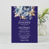 ネイビーブルーと金ゴールドウィンターウェディング招待状 招待状 (スタンド正面)