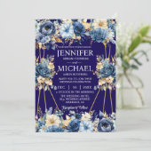 ネイビーブルーと金ゴールドウィンターウェディング招待状 招待状 (スタンド正面)