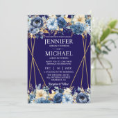 ネイビーブルーと金ゴールドウィンターウェディング招待状 招待状 (スタンド正面)