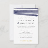 ネイビーブルーと金ゴールドウォーターストライプのカラー結婚ズ 招待状 (正面)