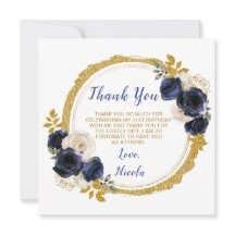 ネイビーブルーと金ゴールドエレガントフラワーズ誕生日