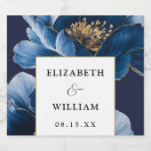 ネイビーブルーと金ゴールドエレガントフローラモダン結婚の スパークリングワインラベル (シングルラベル)