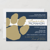 ネイビーブルーと金ゴールドエレガントポープリント（写真バック） 招待状 (正面)