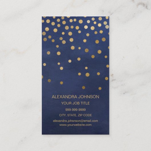 ネイビーブルーと金ゴールドエレガント紙吹雪メイクアップアーティスト 名刺 (裏面)