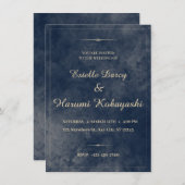 ネイビーブルーと金ゴールドエレガント、水彩背景 招待状 (正面/裏面)