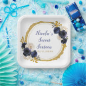 ネイビーブルーと金ゴールドエレガントSweet sixteen ペーパープレート (パーティー)