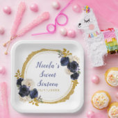 ネイビーブルーと金ゴールドエレガントSweet sixteen ペーパープレート (パーティー)