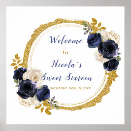 ネイビーブルーと金ゴールドエレガントSweet sixteen ポスター