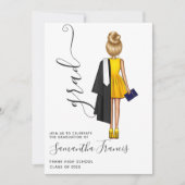 ネイビーブルーと金ゴールドガール卒業パーティー 招待状 (正面)