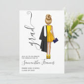 ネイビーブルーと金ゴールドガール卒業パーティー 招待状 (スタンド正面)