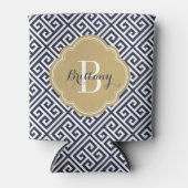 ネイビーブルーと金ゴールドギリシャ鍵モノグラム 缶クーラー (正面)