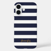ネイビーブルーと金ゴールドクラシックストライプズモノグラム Case-Mate iPhoneケース (裏面)