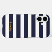 ネイビーブルーと金ゴールドクラシックストライプズモノグラム Case-Mate iPhoneケース (裏面 (横))