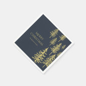 ネイビーブルーと金ゴールドクリスマスツリー スタンダードカクテルナプキン (角)