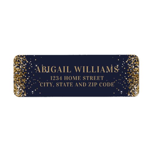ネイビーブルーと金ゴールドグリッター差出人住所 ラベル (正面)