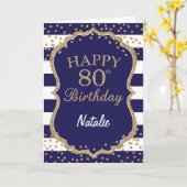 ネイビーブルーと金ゴールドグリッター80th誕生日カード カード (黄色い花)