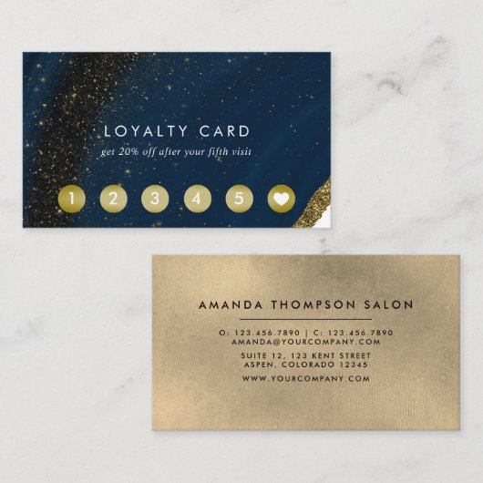 ネイビーブルーと金ゴールドゲートロイヤリティカード ロイヤリティカード (正面/裏面)