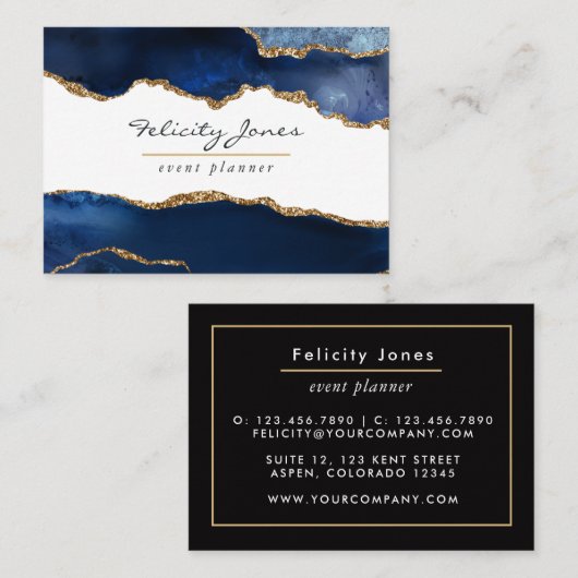 ネイビーブルーと金ゴールドゲードアゲートストーン 名刺 (正面/裏面)