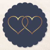 ネイビーブルーと金ゴールドゴールデンハート ペーパーコースター (正面)