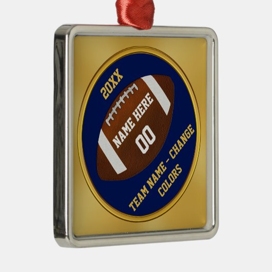ネイビーブルーと金ゴールドサッカーオーナメント パーソナライズされた メタルオーナメント (右)