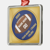 ネイビーブルーと金ゴールドサッカーオーナメント パーソナライズされた メタルオーナメント (左)