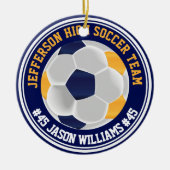 ネイビーブルーと金ゴールドサッカー⚽ セラミックオーナメント (正面)