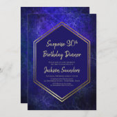ネイビーブルーと金ゴールドサプライズ30thバースデーディナー 招待状 (正面/裏面)