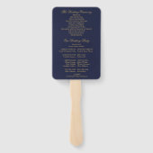 ネイビーブルーと金ゴールドシックアールデコ結婚式 プログラム ハンドファン (裏面)