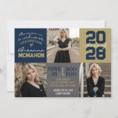 ネイビーブルーと金ゴールドシャルボード3写真卒業 招待状 (正面)