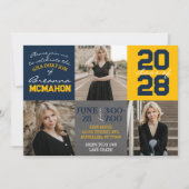 ネイビーブルーと金ゴールドシャルボード3写真卒業 招待状 (正面)