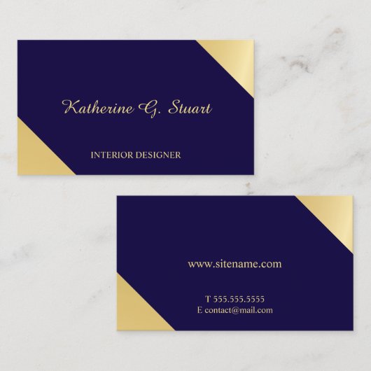 ネイビーブルーと金ゴールドジオメトエレガントリ 名刺 (正面/裏面)