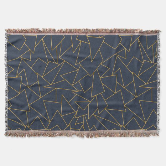 ネイビーブルーと金ゴールドジオメトリ スローブランケット (正面)