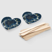 ネイビーブルーと金ゴールドジオメト結婚リ ハンドファン (組立なし)