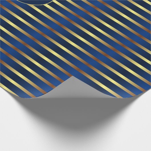 ネイビーブルーと金ゴールドストライプクリスマス ラッピングペーパー (角)