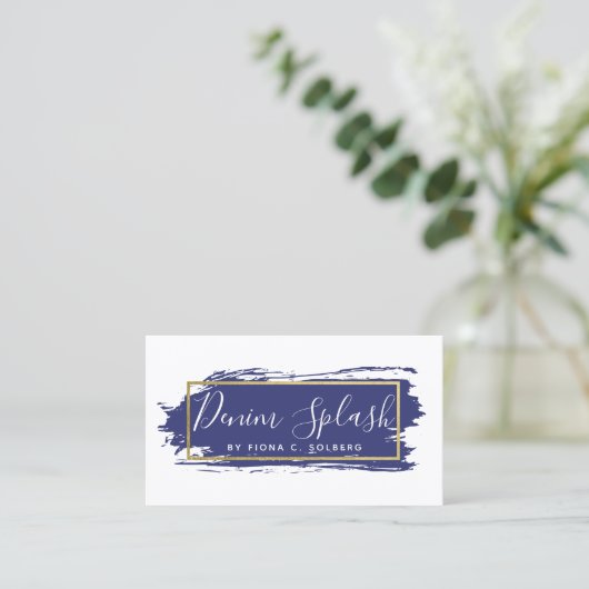 ネイビーブルーと金ゴールドストロ絵を描ーククライアントアポイントメント 名刺 (スタンド正面)