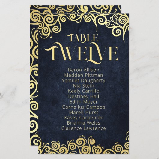 ネイビーブルーと金ゴールドスワーズ座席表の番号 (正面/裏面)