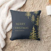 ネイビーブルーと金ゴールドツリークリスマス2022スローピル クッション (ブランケット)