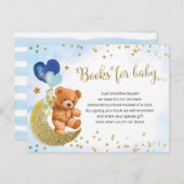 ネイビーブルーと金ゴールドテディベアブックベビー インビテーションポストカード (正面/裏面)