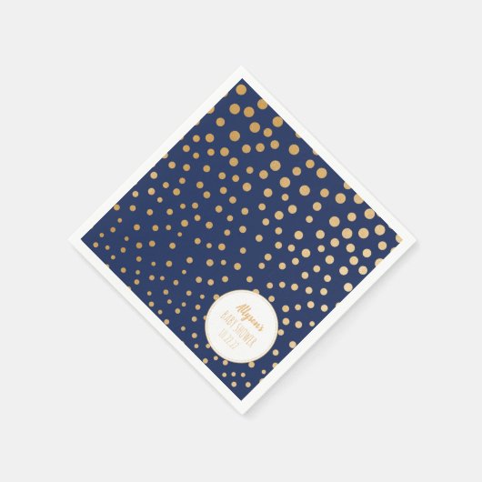 ネイビーブルーと金ゴールドドット男の子のシャワー装飾 スタンダードカクテルナプキン (角)