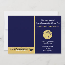 ネイビーブルーと金ゴールドバスケットボール卒業式パーティー 招待状