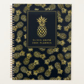 ネイビーブルーと金ゴールドパイナップル |パーソナライズされた | プランナー手帳 (正面)